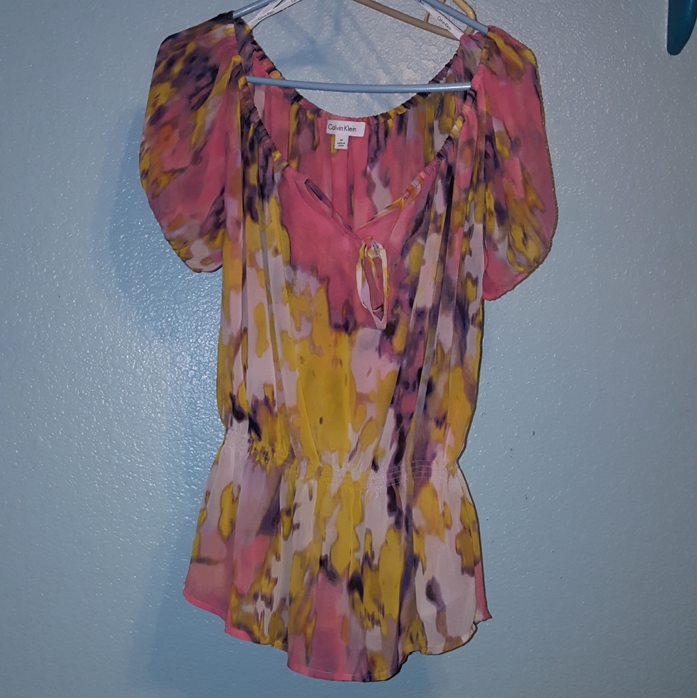 CALVIN KLEIN Sheer Peplum Blouse